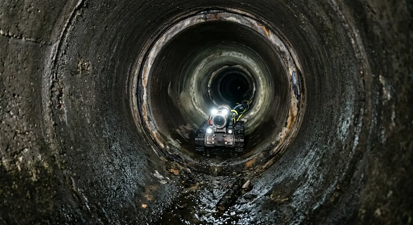 Robotic sewer camera inspecting pipe interior for Sewer Line Cleaning in Germantown